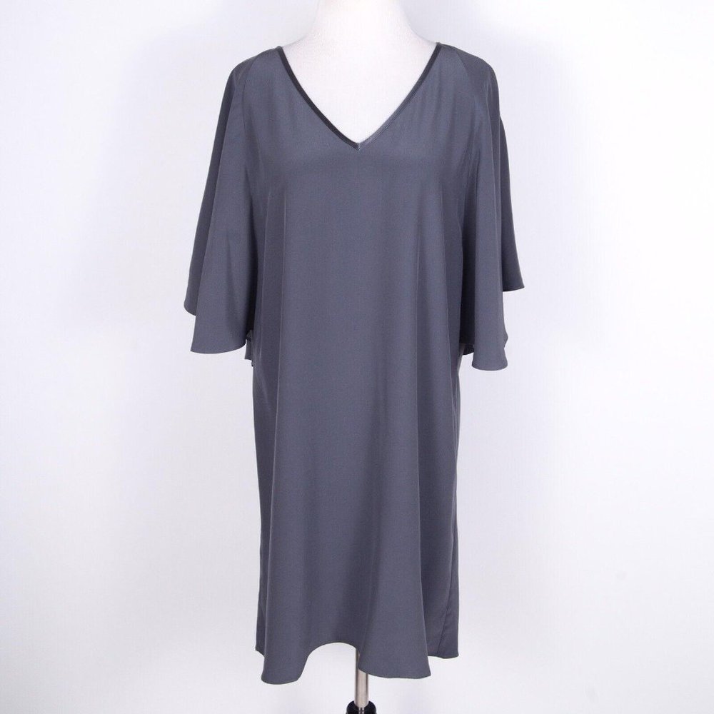 Calypso St. Barth 100% Silk Gray Short Sleeve V-neck Knee Length Shift Dress S